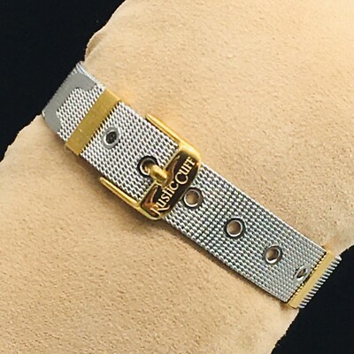 Vintage Rustic Cuff Wide Metal Mesh Silver Bracelet Retired RC Buckle 7.5''