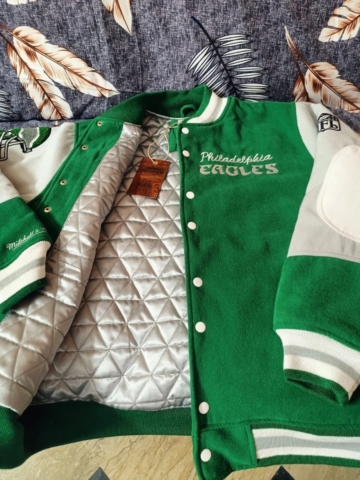 Chaqueta Universitaria Mitchell Ness Philadelphia Eagles Nueva con Etiquetas Princesa Diana Talla: GRANDE Foto 3 de 4