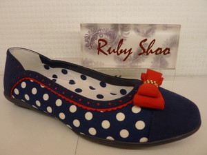 Blue Pump Shoe Navy Shoo Lizzie Red Flat Spots Ladies Bow White Ruby wp1aqRZ