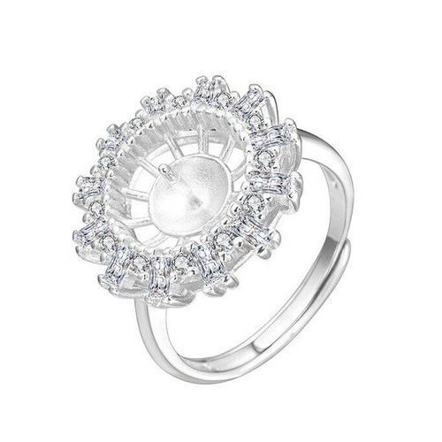 Elegante anello di perle in argento sterling fai da te zirconi incastonati per perle semiforate 12 mm - Foto 5 di 11