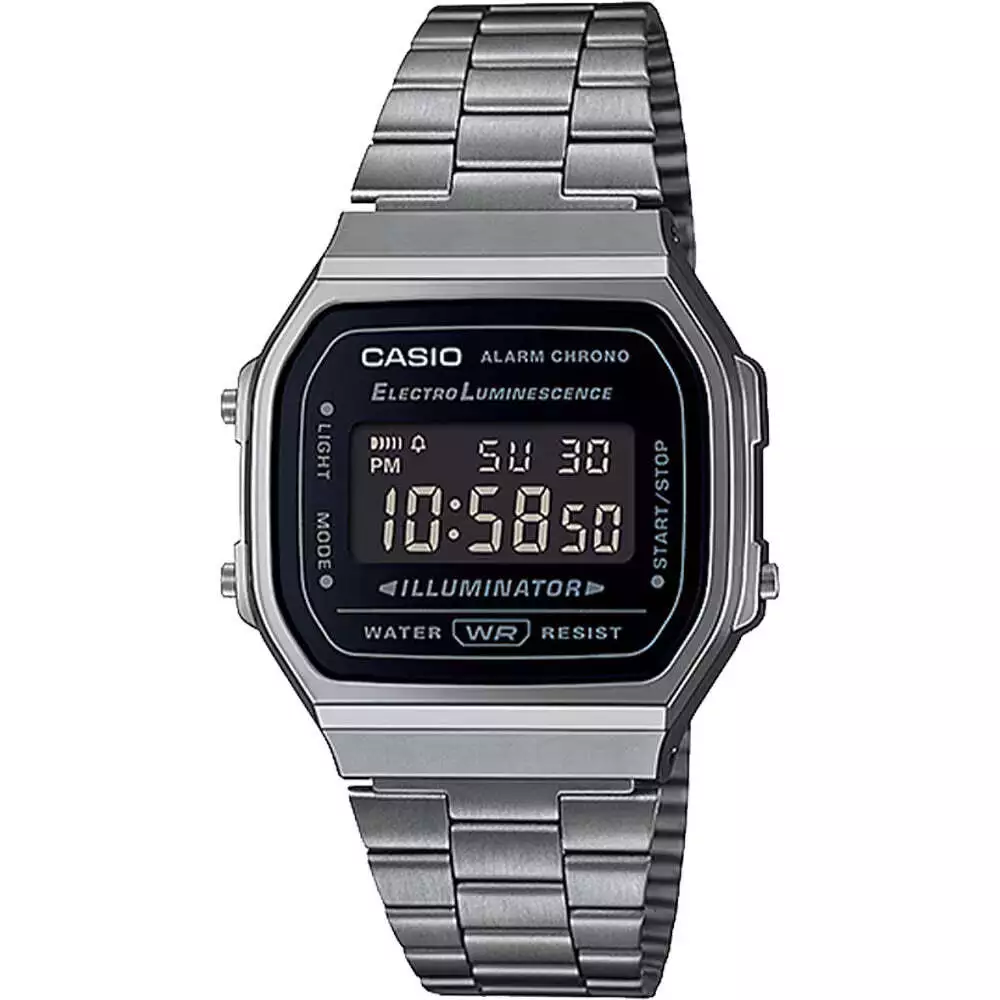 Casio A168WGG-1B Vintage Black Digital Gray Ion Plated Band Digital Illuminator Casio A168WGG-1B Vintage Black Digital Gray Ion Plated Band Digital Illuminator