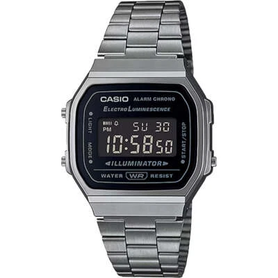 Casio A168WGG-1B Vintage Black Digital Gray Ion Plated Band 