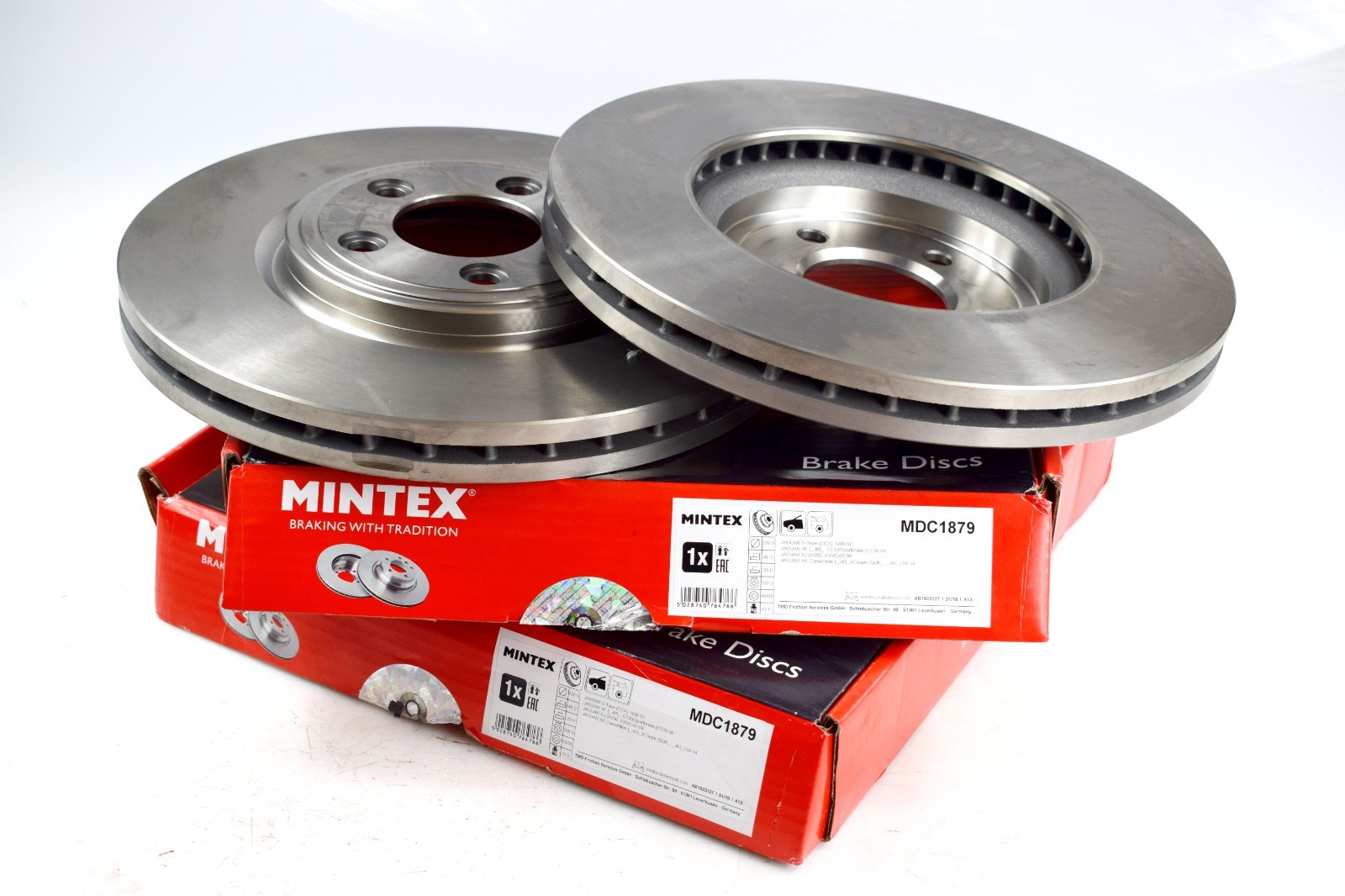 2X MINTEX FRONT DISC BRAKES MDC1879 FOR DAIMLER | JAGUAR S-TYPE - XF - XJ - XK