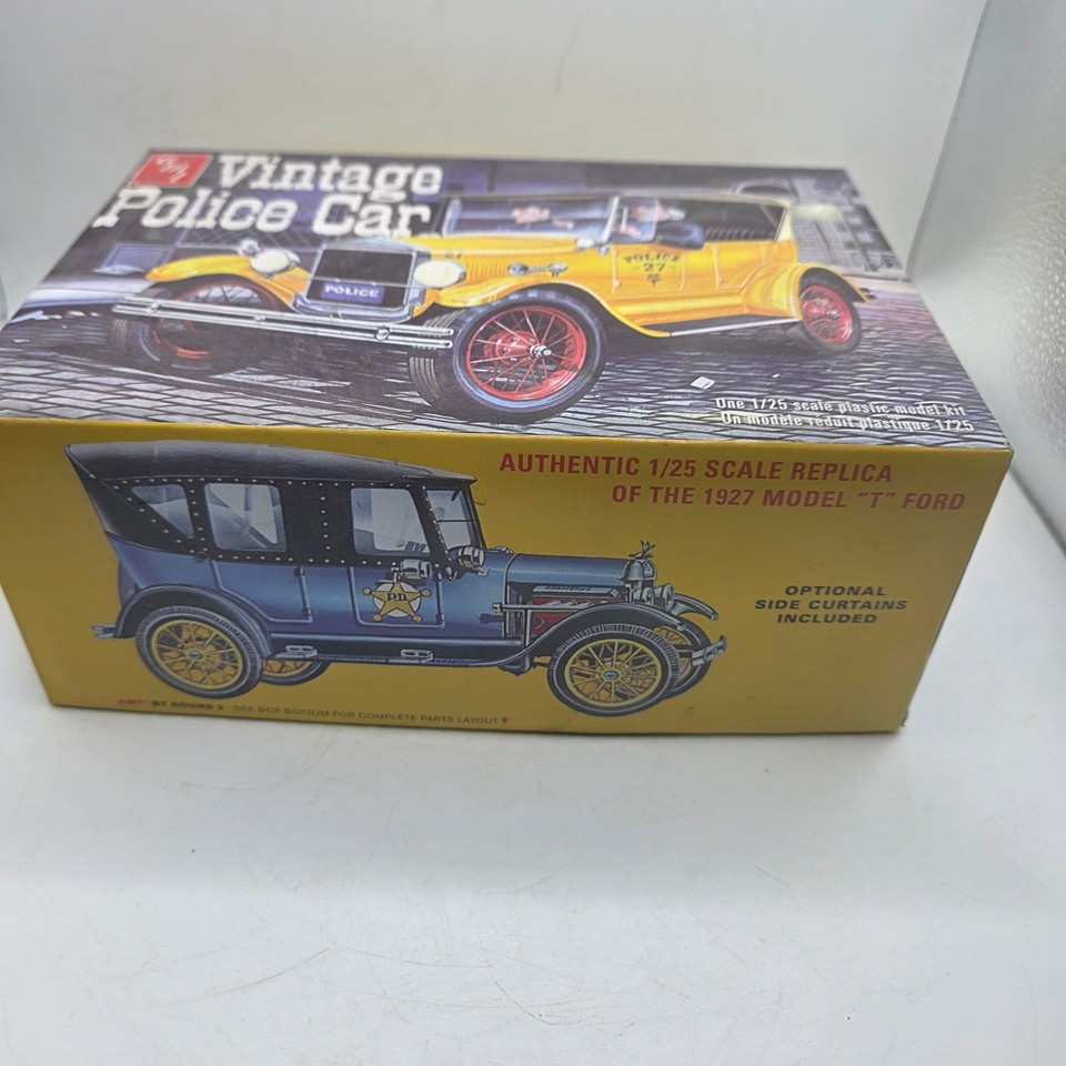 Vehicle Cop Check AMT 1927 Ford Model T Vintage Police Car 1/25 Model Kit #1182 Open Box ...