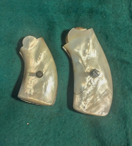 LOT OF TWO 2 ANTIQUE PRS OF SMITH & WESSON FAC MOTHER OF PEARL ROUND BUTT GRIPS