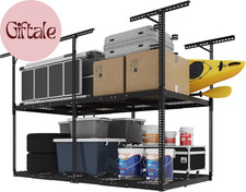 4X8 2-Tier Overhead Garage Storage Rack Adjustable Heavy Duty Metal Garage Cei