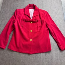 Cabi Red Bow Front Blazer Jacket Gold Buttons Size 8 Style 3035
