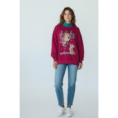 VTG 90s Basic Editions Kitten Sweatshirt XXL 2X Kitty Cat Mock Neck Vintage