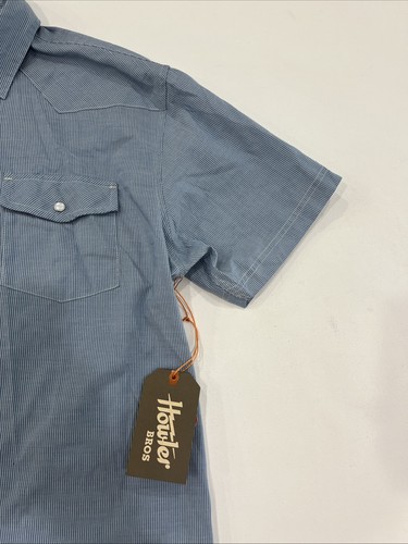 Howler Bros Shirt H Bar B Striped Blue Western Pearl Snap Short Sleeve Men’s L - Picture 6 of 17