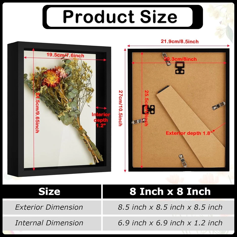 Tuanse 12 Piezas 8x8 Marcos de Caja de Sombras, Vitrina Negra para Pared o Mesa Foto 3 de 4