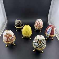 6 Vintage Floral Decorated Porcelain Egg Trin...