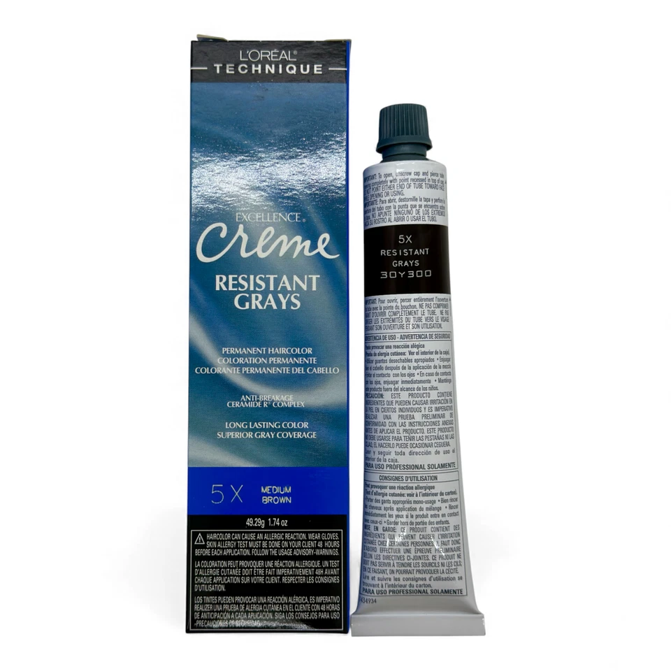 Color de pelo grises L’Oréal Excellence resistencia 5X marrón medio (paquete de 6) Foto 2 de 3