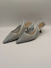 Sam Edelman Womens Bianka Silver Rhinestone Pointy Toe Pump Slingback Heel 6.5