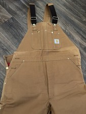VTG CARHARTT USA Made Brown Duck Mens 42x32 Lined Double Knee Bib Overalls