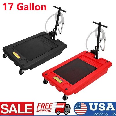 Low Profile Oil Drain Pan 17 Gallon Oil Drain Pan with Hand Pump and Wheels