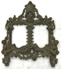 Antique Rococo Baroque Brass Double Cherub Figurine Picture Frame
