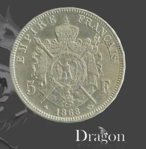 France Napoleon III 5 Francs 1868 BB COIN SiLVER NAPOLEON III (0.900) HIGH GRADE - Picture 2 of 4