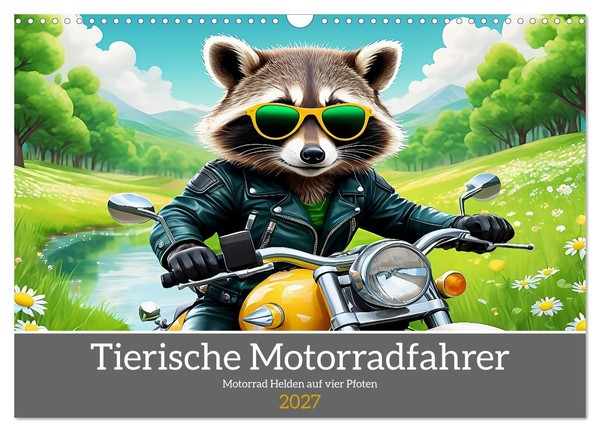 "Calendar 2027 · US Version · Animal Motorcyclists (Wall Calendar 2027 17\" × 12\""-image