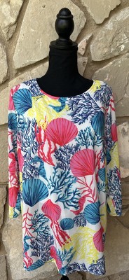 Jason Wu Tunic Top Small Multicolor Tropical Sea Shell Print 3/4 Slv Lined NWOT