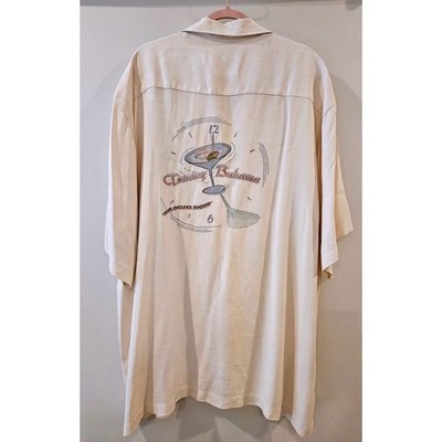 Tommy Bahama Relax 100% Silk Camp Shirt Cream Martini 5 O'Clock Shadow Mens XXL