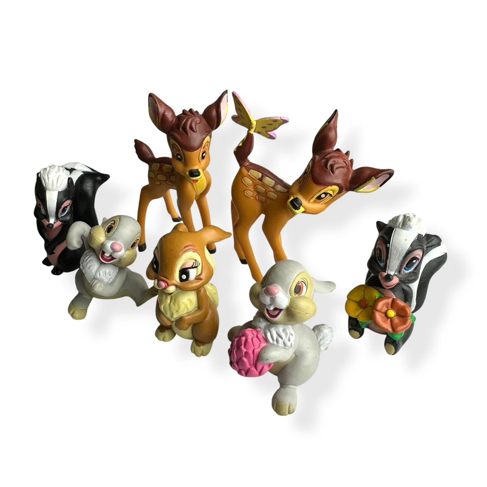 Винтажный Disney Store Bambi 7 шт. Лот товаров Игрушечная Фигурка Игровой Набор Бампер Цветок Кролик - Изображение 3 из 4