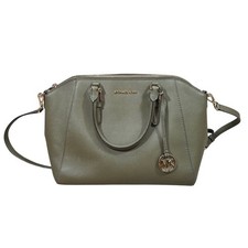 Michael Kors Ciara Top Zip Satchel Olive Green Leather Satchel Handbag Purse
