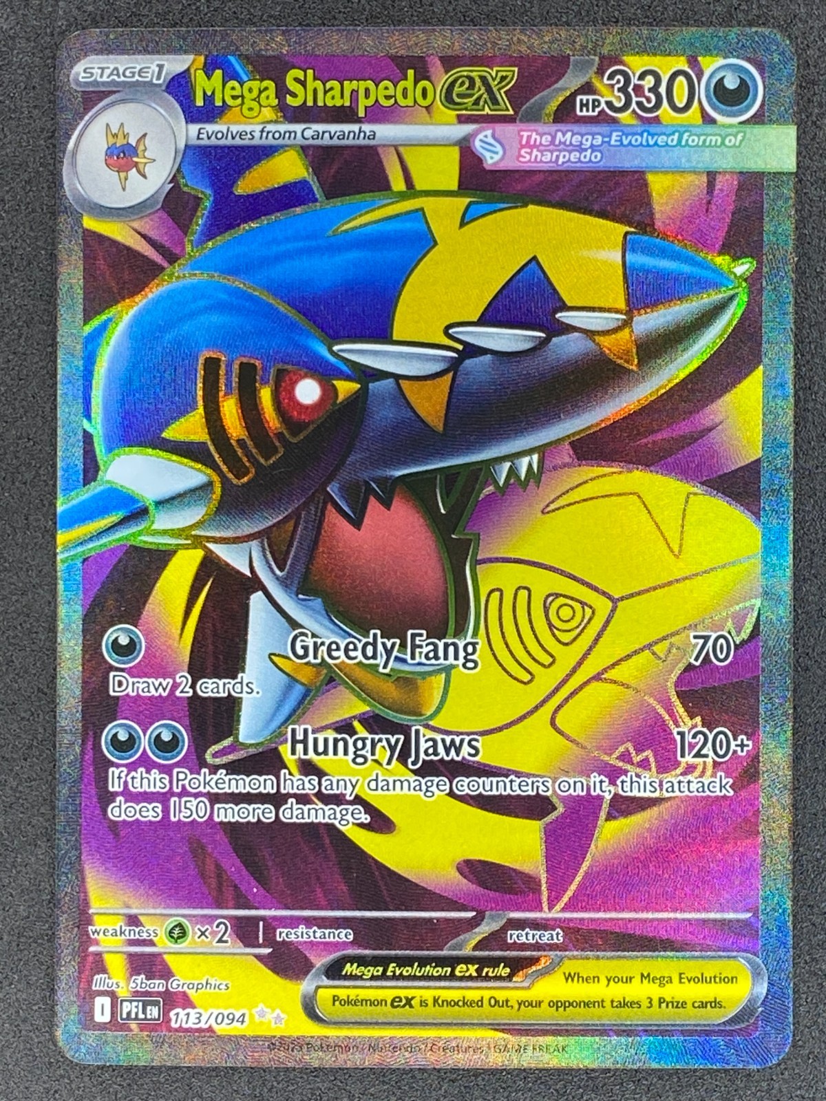 Pokémon Mega Sharpedo ex Full Art 113/094 PFL Phantasmal Flames LP/NM