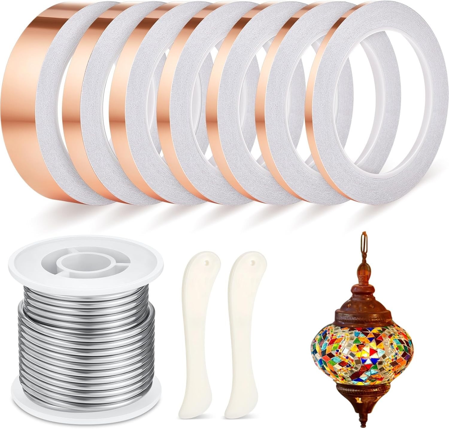 10 Pcs Stained Glass Supplies Set 1lb 60/40 Solder 7 Sizes Copper Foil Tape