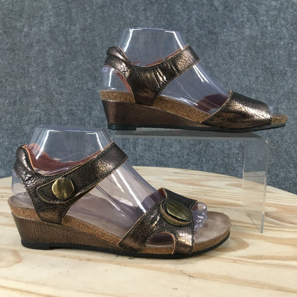Sandalias Taos para mujer 37 pirámide punta abierta cuña honda cuero marrón metálico Foto 2 de 4