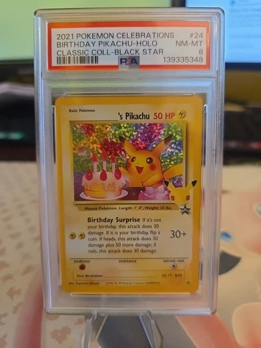 2021 POKEMON CELEBRATIONS CLASSIC COLL #24 BIRTHDAY PIKACHU-HOLO PSA 8