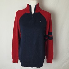 NWT Tommy Hilfiger Men's Preppy Red and Navy Sweater 3/4 Zip Size XL
