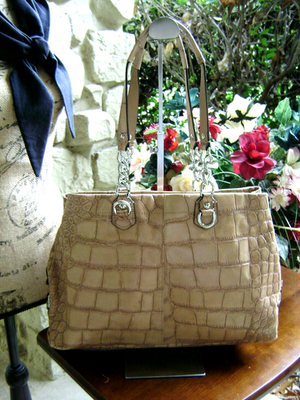 Coach F17661 Ashley Large Shoulder Bag Croc Embsd Leather Tan