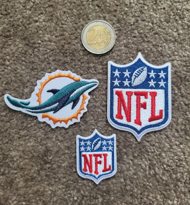 NFL 2x Shield Logo & Miami Dolphins bestickte Aufnäher/Patches, Set 3 Stk