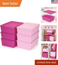 6 Pcs Large Plastic Storage Bins with Lids 14.4 x 10.4 x 5.1 Inch Stackable S...