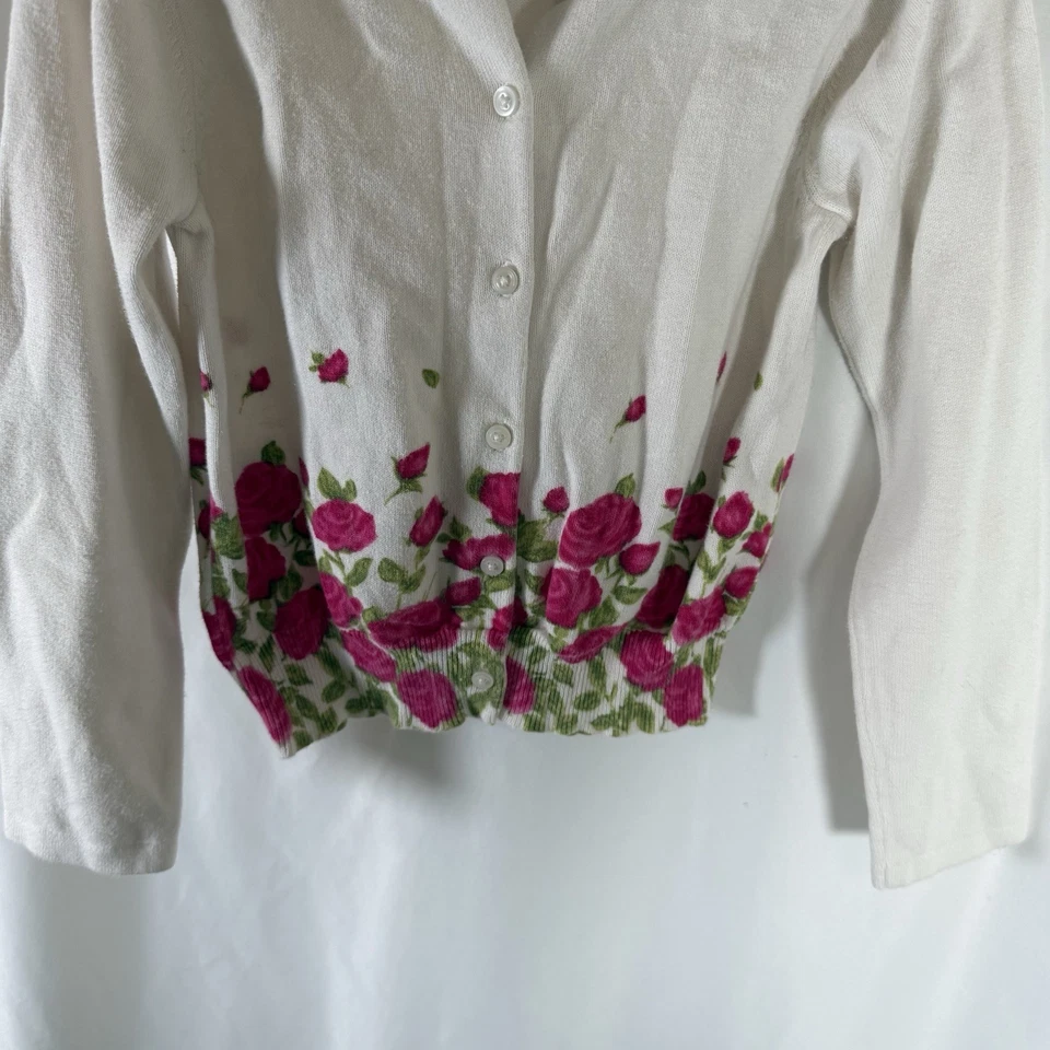 Cárdigan Janie and Jack Niñas 6 Blanco Estampado Rosa Manga Larga Abotonada Foto 3 de 4