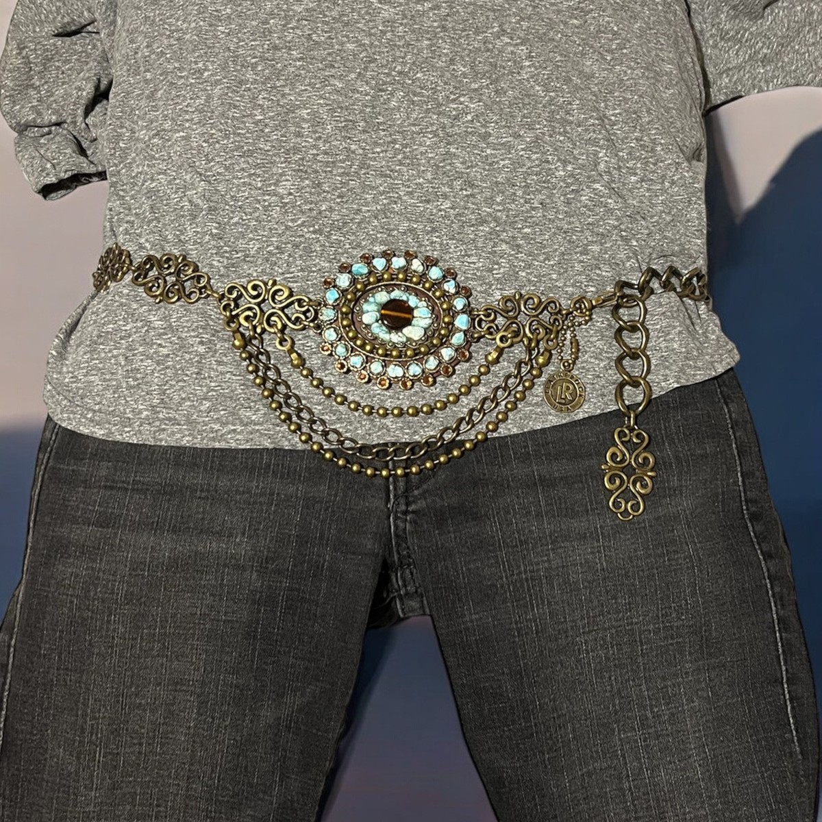 Leatherock Womens Waist Belt White Leather Turquoise Crystal Buckle Size XL Turquoise Embellished Buckle Belt White | Boston Proper main image 3