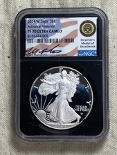 2024 W PROOF SILVER EAGLE NGC PF70 ADVANCE RELEASES MILES STANDISH SIGNED LABEL