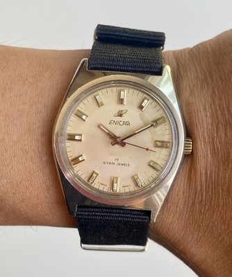 1970s Vintage Enicar Ocean Pearl Watch 36mm All Stainless Steel AR-160
