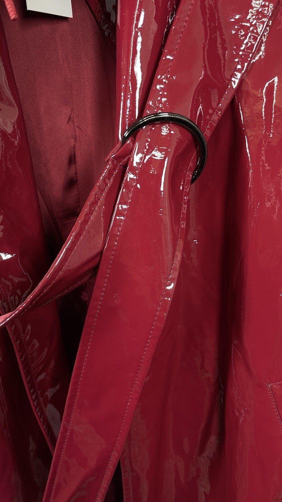 Naked Wardrobe Womens Belted Glossy Trench Coat Size S Dark Red Statement Luxury image 10