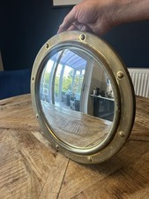 Vintage Messing & Holz Bullauge konvex Spiegel - (sehr guter Zustand)