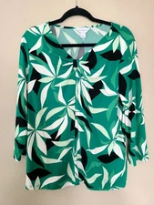 Liz Claiborne Green Leaf Top Sz L 3/4 Sleeve