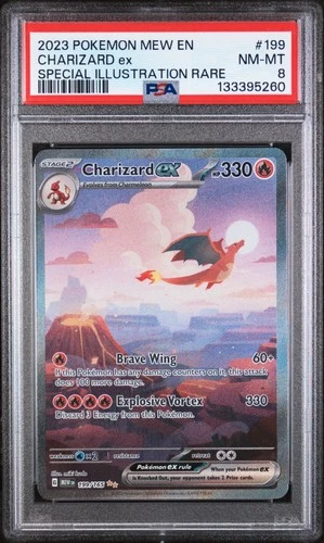 2023 POKEMON MEW EN-151 SPECIAL ILLUSTRATION RARE #199 CHARIZARD EX PSA 8