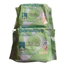 2 PacksUp & Up Sensitive Skin Cleansing Towelettes Wipes 25 Ct Each- New