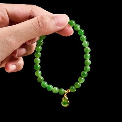 Natural Grade A Jade 6mm Green Jade Bead Stretch Bracelet Women's Bracelet