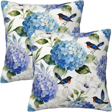 Blue and White Floral Pillow 18" X 18" Pack of 2 Blue Hydrangea Floral Flower