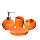 Orange Bathroom Accessories Set 4Pcs Ceramic Soap Dispenser Toothbrush Holder...