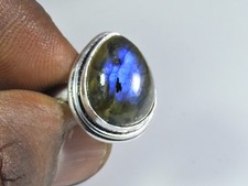 Natural Blue Labradorite Gemstone 925 Solid Sterling Silver Ring Size US-8.5