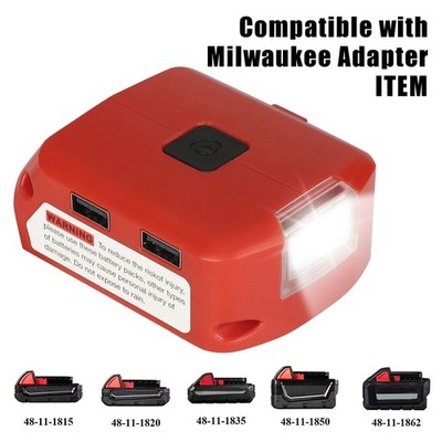 Power Source Battery Charger Adapter Dual USB For Milwaukee Battery 18-21V w/LED