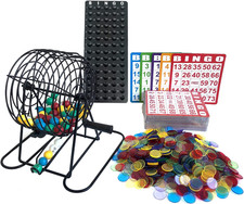 Deluxe Bingo Game Set with Metal Cage, 500 Chips, 100 Cards, 75 Balls, Masterboa