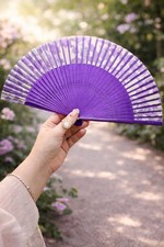 Handmade Chinese Silk And Bamboo Hand Fan In Original Gift Box Purple